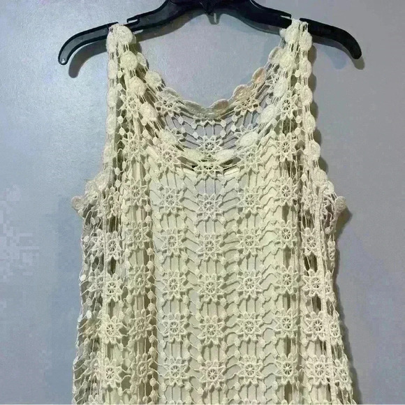 Teeze Me Dress Womens Beige A Line Sleeveless Mini Crochet Floral Beach Size S - Picture 2 of 9